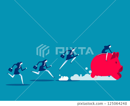 Leader ride piggy bank to competition for business. Investor running to success concept Leader ride piggy bank to competition for business. Investor running to success concept 125064248