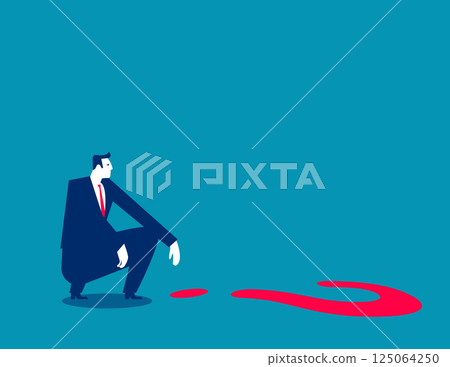 Sitting and facing a huge question mark, thinking of solutions to problems Sitting and facing a huge question mark, thinking of solutions to problems 125064250