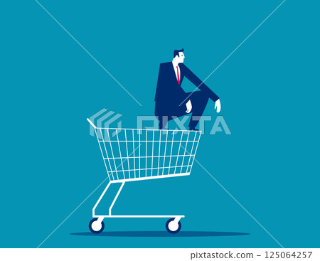 Inflation, rising prices, Merchants sitting on empty shopping carts 125064257