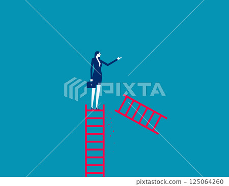 Breakage of ladder for businessman to climb upwards, Loss of direction and ladder to move forward 125064260