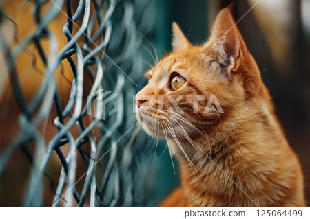 Cat with a yellowish orange fur is looking at the camera 125064499