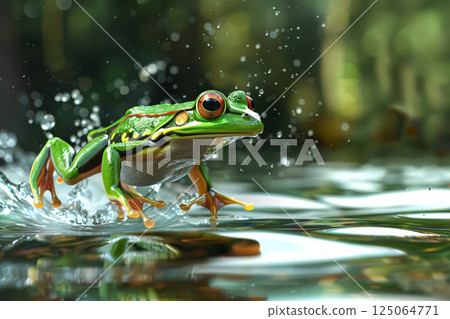 Frog is jumping into the water 125064771