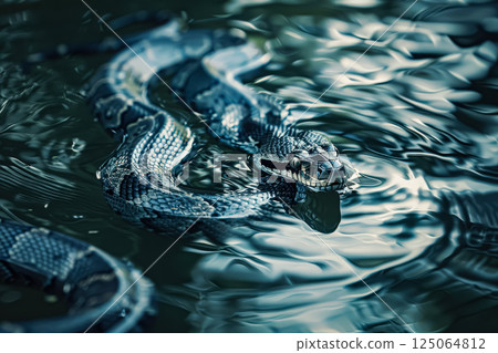 Snake is swimming in a body of water 125064812