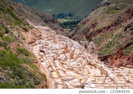 Salt terraces at Salinas de Maras in the Sacred Valley, Peru 125064850