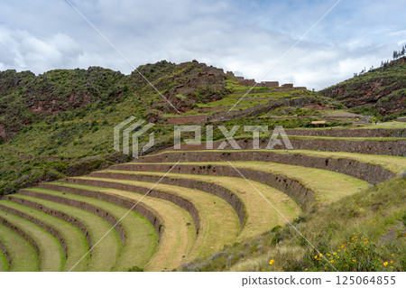 Ancient Inca terraces and ruins at Pisac in the Sacred Valley, Peru Ancient Inca terraces and ruins at Pisac in the Sacred Valley, Peru 125064855