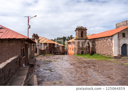 Traditional village on Taquile Island, Lake Titicaca, Peru 125064859
