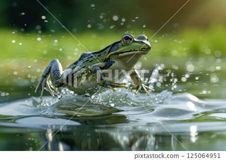 Frog is jumping into the water Frog is jumping into the water 125064951