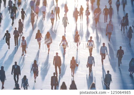 Large group of people are walking down a street 125064985