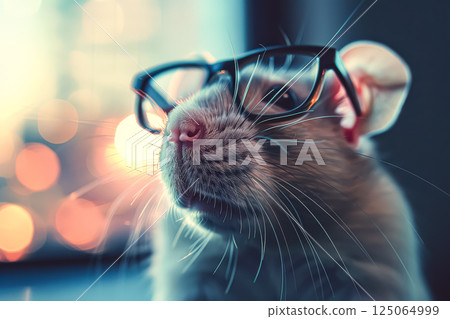 Rat wearing glasses is staring at the camera Rat wearing glasses is staring at the camera 125064999