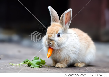 Baby rabbit is eating a carrot 125065238