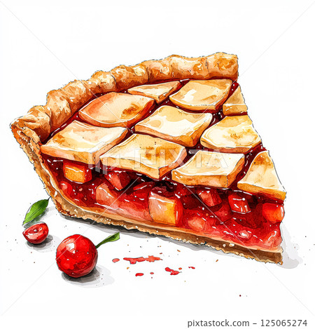 Slice of pie with a cherry on top 125065274
