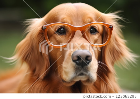 Dog wearing glasses with a brown coat 125065293