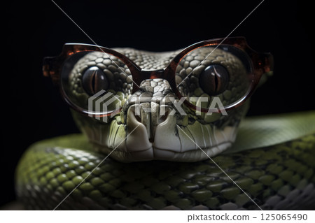 Green snake wearing glasses 125065490