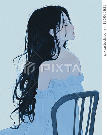 Illustration of a woman with a sad expression. Artwork with a dark atmosphere 125065633