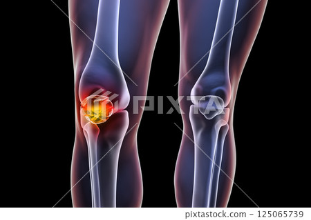 Patella fracture, 3D illustration Patella fracture, 3D illustration 125065739