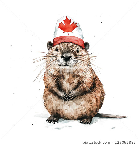 Canadian groundhog wearing a hat with a maple leaf symbolizing national pride and winter festivities 125065883