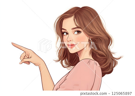 Illustration of a woman pointing. A perfect character for explanations and presentations. 125065897