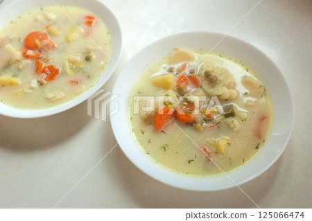 Vegetable soup in a plate Vegetable soup in a plate 125066474