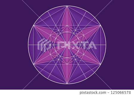 Flower of life, sacred geometry. lotus flower. mandala ornament Seed of Life icon, esoteric or spiritual symbol. Logo line art design isolated on purple background, vector illustration 125066578