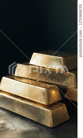 Cluster of Clean Gold Bars with Rough Texture and Natural Shapes 125066639