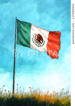 Flag of Mexico, watercolor illustration 125066842