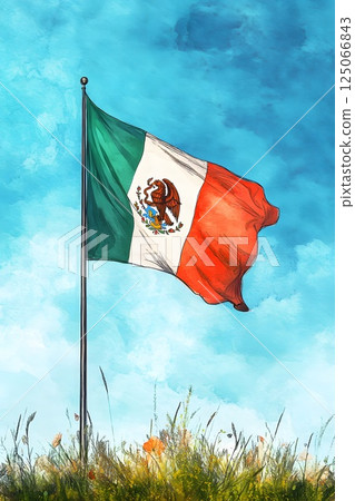 Flag of Mexico, watercolor illustration 125066843