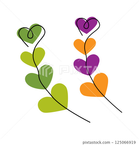 Freehand Heart Shape Branches on hearts St Patrick Day and Halloween colors Greeting design elements 125066919