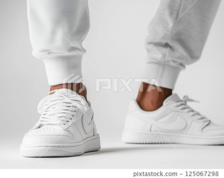 Close-up of white sneakers 125067298