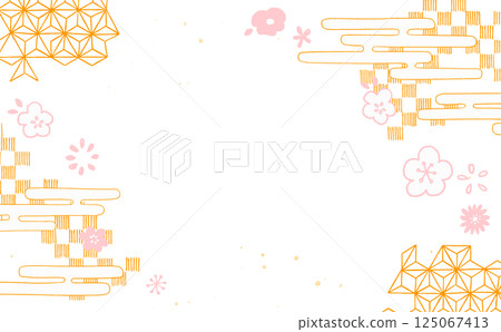 Japanese-style background material with a design of plum blossoms on a gold background Japanese pattern 125067413