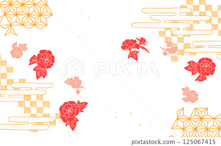 金色背景上有牡丹花圖案的日式背景材質日式圖案 125067415