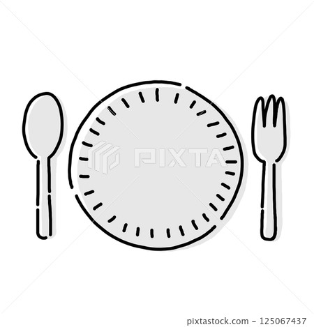 Plate, spoon and fork - simple cutlery illustration 125067437