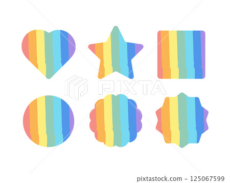 Rainbow color vertical stripes heart circle star square illustration set 125067599