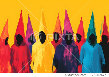 traditional Easter procession in Spain, religious brotherhood, Nazarenos, Semana Santa, Holy Week, Andalusia traditional Easter procession in Spain, religious brotherhood, Nazarenos, Semana Santa, Holy Week, Andalusia 125067674