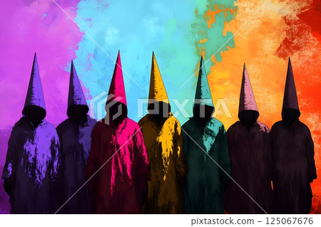 traditional Easter procession in Spain, religious brotherhood, Nazarenos, Semana Santa, Holy Week, Andalusia traditional Easter procession in Spain, religious brotherhood, Nazarenos, Semana Santa, Holy Week, Andalusia 125067676