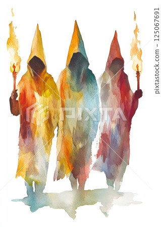 traditional Easter procession in Spain, religious brotherhood, Nazarenos, Semana Santa, Holy Week, Andalusia 125067691