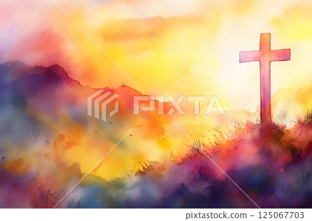 wooden cross early in the morning at dawn, Easter, resurrection of Christ, religion 125067703