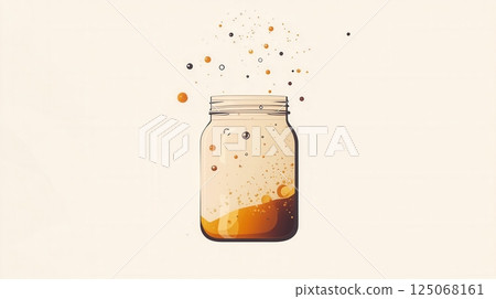 This design showcases a minimalist fermentation logo with a clean jar and floating bubbles ideal for probiotic food branding. 125068161