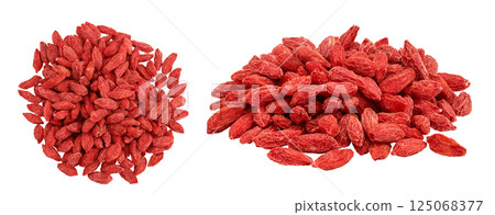 Dried goji berries isolated on white background. Top view. Flat lay. 125068377