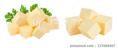 butter cube isolated on white background with full depth of field 125068407