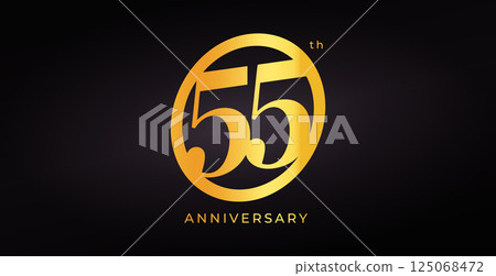 Luxury 55th Anniversary Logo Design With Golden Number In Elegant Style On Dark Background For Celebration, Event, Greeting Or Invitation Decoration. Vector Illustration 125068472
