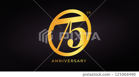 Luxury 75th Anniversary Logo Design With Golden Number In Elegant Modern Style On Dark Background For Celebration, Greeting Card, Event Or Invitation Decoration. Vector Illustration. Luxury 75th Anniversary Logo Design With Golden Number In Elegant Modern Style On Dark Background For Celebration, Greeting Card, Event Or Invitation Decoration. Vector Illustration. 125068490