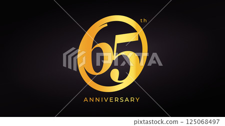 Luxury 65th Anniversary Logo Design With Golden Number In Elegant Modern Style On Dark Background For Celebration, Greeting Card, Event Or Invitation Decoration. Vector Illustration. 125068497