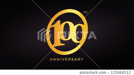 Luxury 100th Anniversary Logo Design With Golden Number In Elegant Modern Style On Dark Background For Celebration, Greeting Card, Event Or Invitation Decoration. Vector Illustration. 125068512