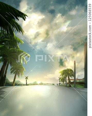 夏日的日落和地平線上的雲彩 夏日的日落和地平線上的雲彩 125068539