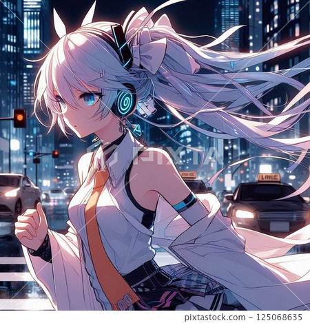 Stylish Vocaloids, Vocaloids, and beautiful girls decorate the city at night Stylish Vocaloids, Vocaloids, and beautiful girls decorate the city at night 125068635