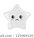 3D cartoon white star emoticon character with sad facial expression isolated on a white background. Concept for mental health, mood, empathy, communication, childish. Vector illustration of 3d render. 125069120