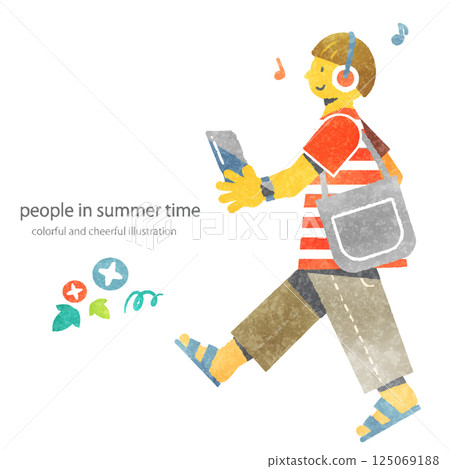 享受夏天的男學生：色彩繽紛、有趣的水彩畫 125069188