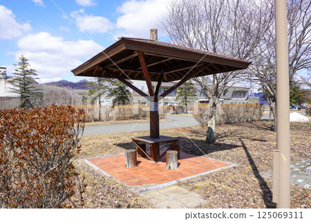 A gazebo at the Nibutani Dam Management Branch Office of the Mukawa Saru River Office A gazebo at the Nibutani Dam Management Branch Office of the Mukawa Saru River Office 125069311
