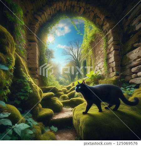 Fantasy world and cats, beautiful landscapes and cats 125069576