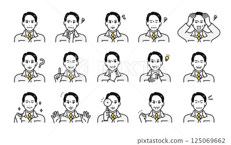 高級男性工人的各種面部表情圖示集 高級男性工人的各種面部表情圖示集 125069662